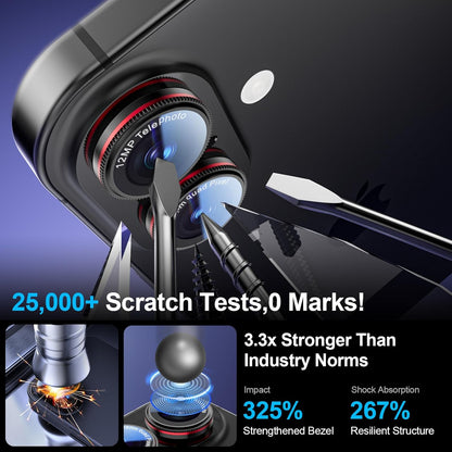 X-it 2 Pack Camera Lens Protector, Shatterproof Anti-Scratch Ultra HD Mechanical Gear Camera Protector, Anti-Glare 9H Tempered Glass Lens Protector for iPhone 16/iPhone 16 Plus, Case Friendly,BlackRed