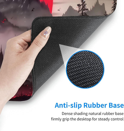 Extended Gaming Mouse Pad, Large Desk Mat XL Anime Mouse Pad Waterproof with Stitched Edges, Non-Slip Desktop Pad for Home and Office, Level Up Your 31.5x11.8 Inch (Darkness Red Moon2)