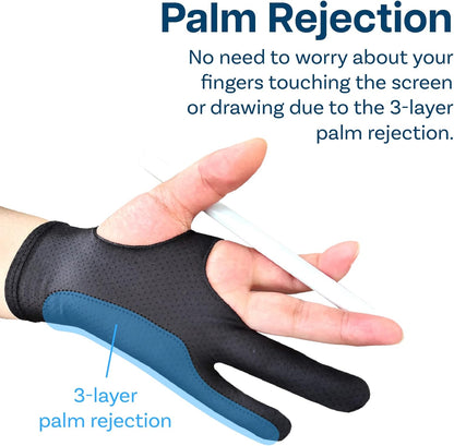 MMOBIEL Drawing Glove with Thumb Wrap for Digital Tablet Model B 2-Finger Palm Rejection Artist Glove – Medium Size – Right and Left Hand Use