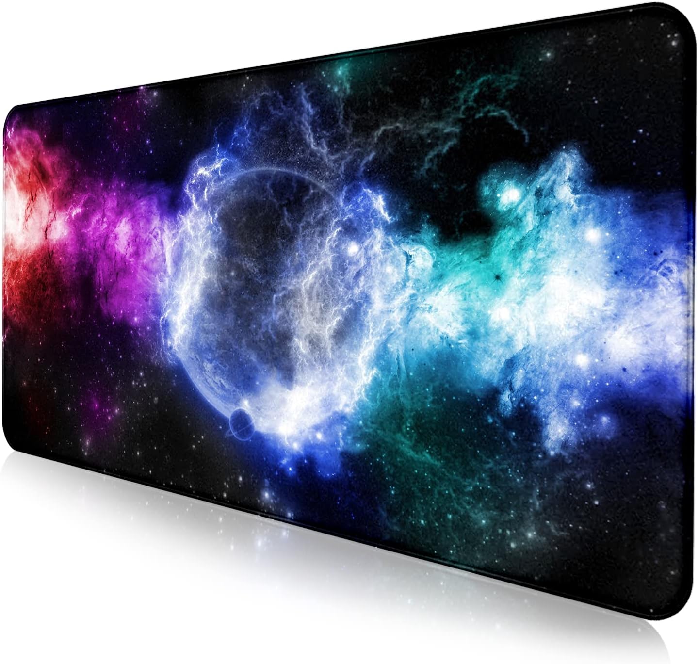 Large Extended Gaming Mouse Pad with Stitched Edges, Non-Slip Waterproof Rubber Base Mouse Pad for Office, Computer, Keyboard, Laptop and Home Desk Pad 35.4 x 15.7 x 0.12 Inch (Nebula Starry Sky)