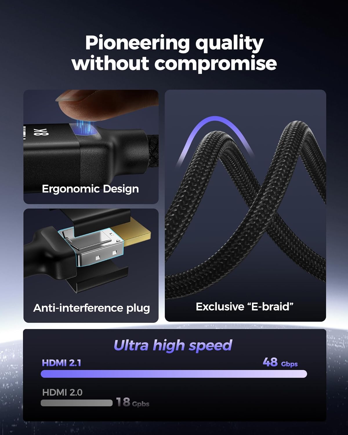 Silkland 10K 8K HDMI 2.1 Cable 10FT, (Upgrade Braided) Certified Ultra High Speed HDMI® Cable [8K@60Hz, 4K@120Hz] 48Gbps, HDR, eARC, HDCP 2.2&2.3, Compatible for Soundbar/PS5/Xbox/Roku TV