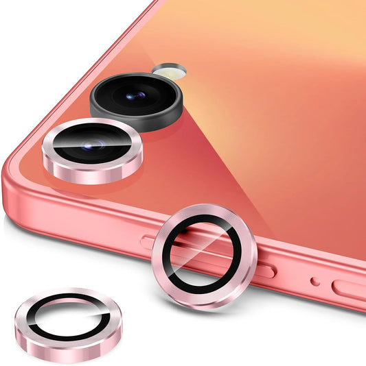for Samsung Galaxy Z Flip 7 Camera Lens Protector, Individual Metal Ring Tempered Glass Lens Cover, [Strong Adsorption] Scratch Resistant Ultra-Thin HD Clear Lens Cover, 1 Set-Pink