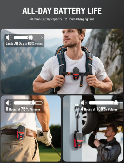 GBEAST Wearable Bluetooth Speaker with RGB/Flashlight, IPX6 Waterproof Clip-On Portable Speaker with 30H Playtime - Built-in Mic Hands-Free for Jobsite/Outdoor/Golf, TWS Portable Speakers (Red)