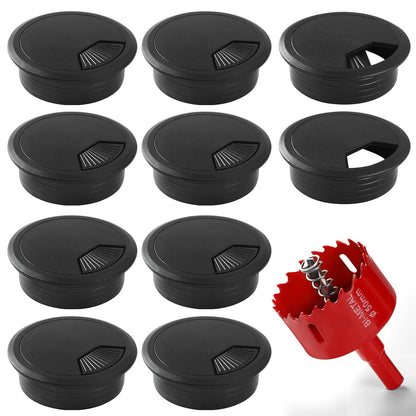 Desk Grommet 2 Inch (50 mm) 10 Pieces, Desk Hole Cover for Cables Black, ABS Plastic Grommet Hole Cover with Hole Saw for Wires Cables Through The Countertop by XIOGZAXI