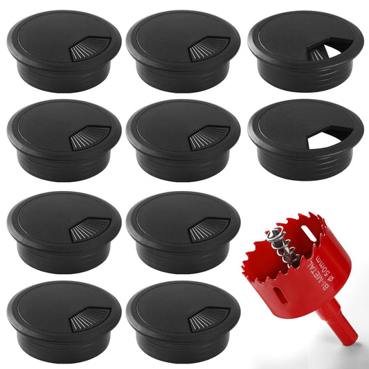 Desk Grommet 2 Inch (50 mm) 10 Pieces, Desk Hole Cover for Cables Black, ABS Plastic Grommet Hole Cover with Hole Saw for Wires Cables Through The Countertop by XIOGZAXI