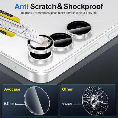for Samsung Galaxy S24 FE Camera Lens Protector, Individual Metal Ring Tempered Glass Lens Cover, [Strong Adsorption] Scratch Resistant Ultra-Thin HD Clear Lens Cover, 1 Set-Slivery Ring