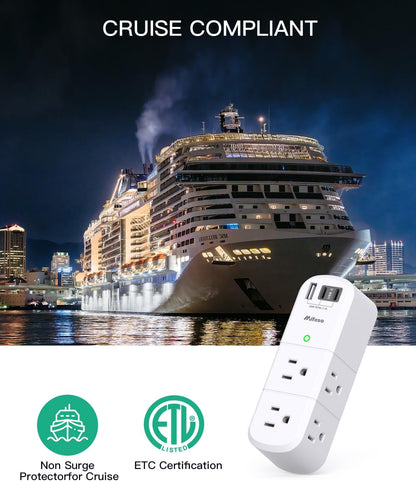 Cruise Ship Essentials - Outlet Extender with Rotating Plug, 6 AC Outlets with USB Charging Ports, Multi Plug Wall Outlet USB C Charger Hub, Non Surge Protector Non Extension Cord