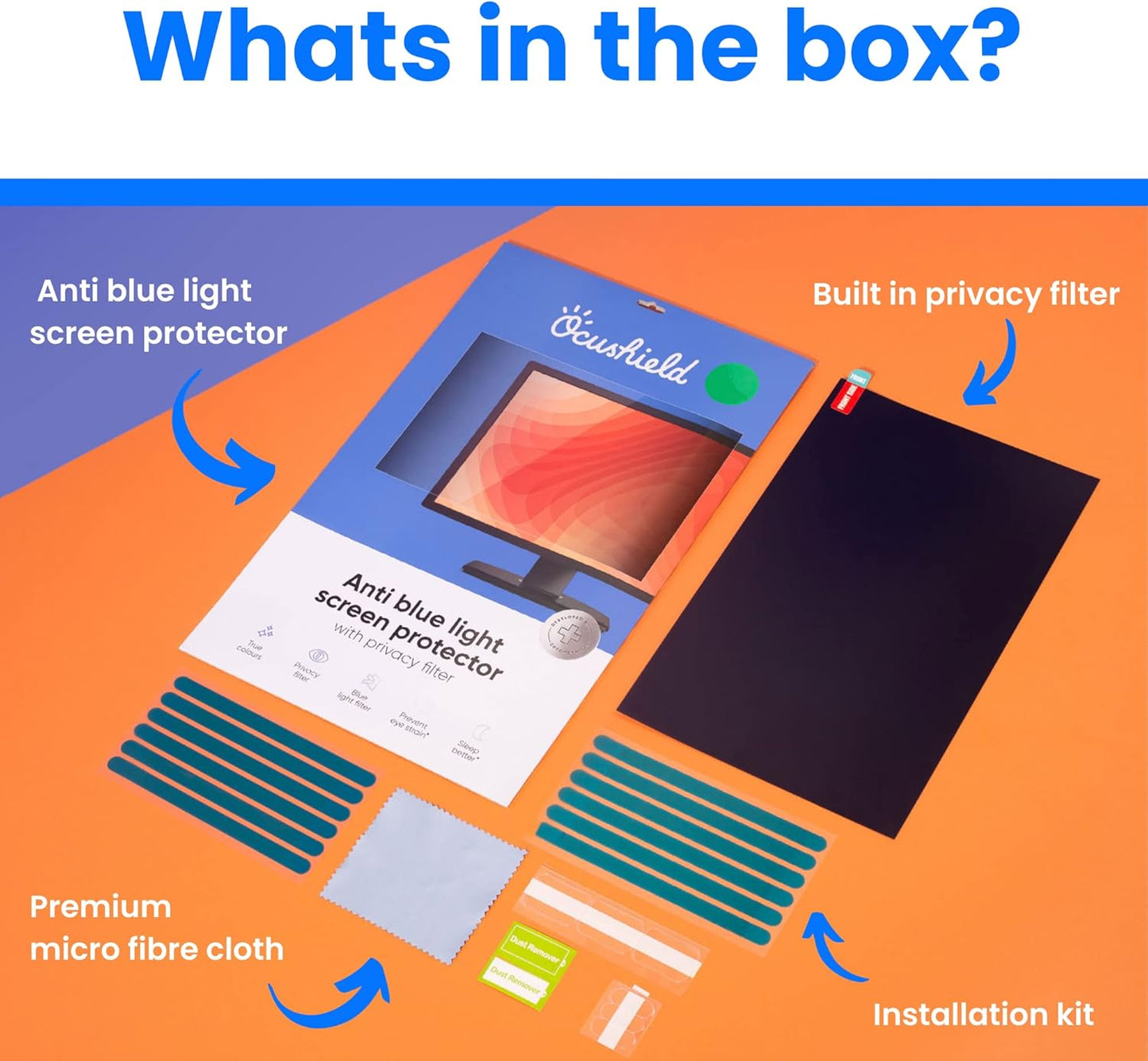 Ocushield 12.1” (16:10) Premium Anti Blue Light Screen Protector with Privacy Filter for Laptop - Blue Light Blocking for Eyes - Anti-Glare Film (261 x 164 mm)