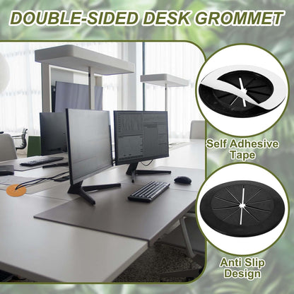PATIKIL Desk Grommet 2-1/16", 8 Pcs Round Cable Grommet Cord Hole Cover with Adhesive Tape Flexible Table Wire Organizer for Office Home Table Countertop, Black