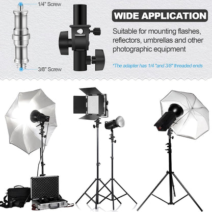 WELLMAKING U-Shape Camera Flash 180°Swivel Mount Bracket with Standard 1/4 to 3/8 inch Metal Male Screw Spigot Stud Compatible for Umbrella Softbox Reflector Holder Stand for Video Light Studio Light