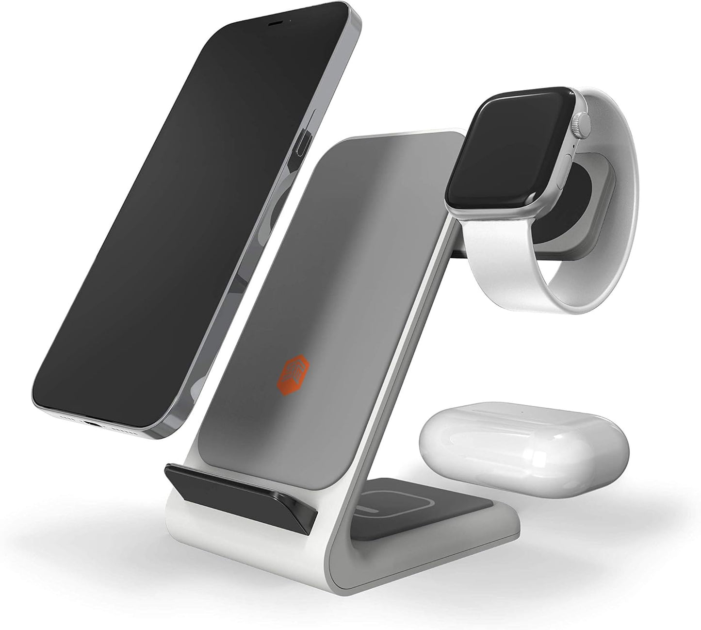STM ChargeTree Swing 3-in-1 Wireless Charging Station for iPhone/Samsung/Android (15W/7.5W), AirPods (5W), Apple Watch (3W). Qi-Certified Stand, White