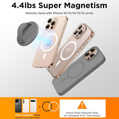 Magnetic Phone Ring Grip Holder, Silicone Finger Loop Grip, Compatible with MasSafe, Back of Phone for iPhone Pro Max/Plus/16/15/15/14/13/12 Series, Gray