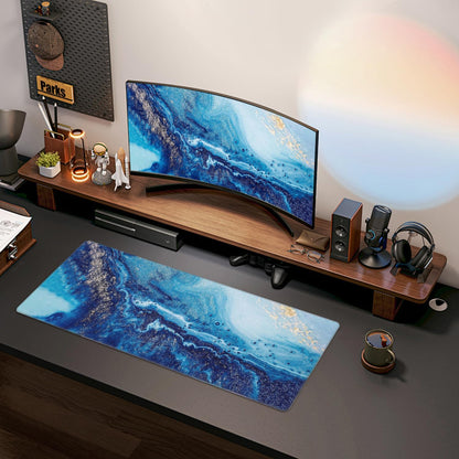 Mouse Pads Navy Blue Gold Modern Abstract Marble Large Mouse Pad, Gaming Mousepad, Keyboard and Mouse Pad with Stitched Edges,PC Desk Mat for Game,Work,Office(31.5"*11.8")