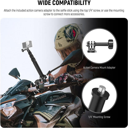 NEEWER Motorcycle Camera Mount Kit, Bicycle Handlebar Invisible Selfie Stick with Dual Ball Heads, Super Clamps, Action Camera Adapter Compatible with GoPro Insta360 DJI AKASO Action Cameras, GP-30