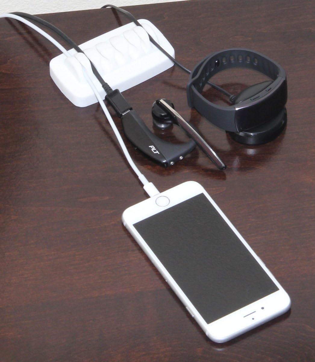 Heaviest Cable Organizer on The Market! Compact and Weighted Desktop Cord Holder and Cable Organizer, Eco-Friendly Silicone, No Bad Smell, Bundled with 4 Reusable Cable Ties! (White)