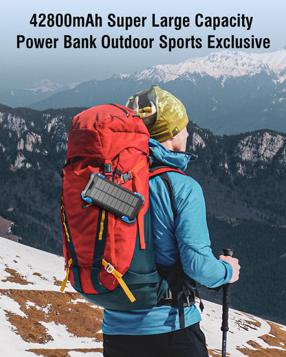Solar Charger Power Bank, 42800mAh Wireless Portable Charger with USB-C in/Output, QC3.0 Fast Charging 15W 4 Ports Outdoor Battery Pack Built-in Dual Led Flashlights for iPhone Samsung etc