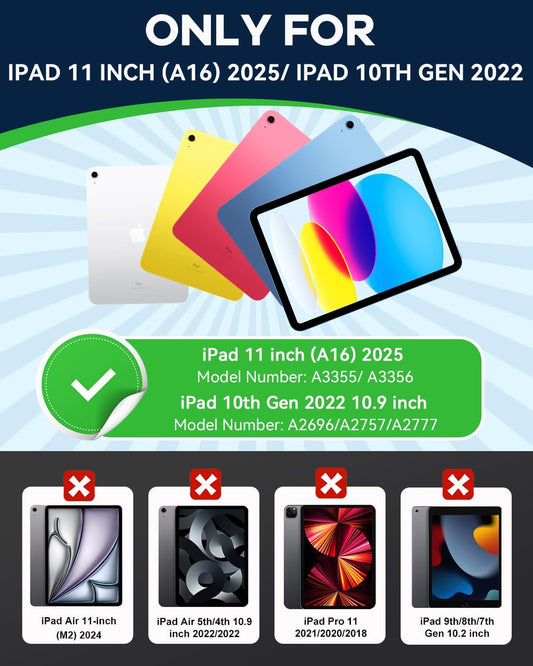 Cantis Case for iPad 11-inch (A16) 2025/ iPad 10th Generation 2022 (10.9 inch) with Screen Protector, iPad 11th Case with 360 Degree Rotating Stand/Shoulder Strap/Pencil Holder, Navy Blue