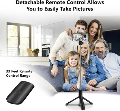 Selfie Stick, 40 in Retractable Phone Tripod with Wireless Remote Control & Light, Portable Selfie Stick Tripod for Photograph, Live Streaming, Video Recording, Compatible with All Cellphones