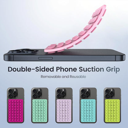 2PACK Silicone Double Sided Suction Phone Case Mount, Detachable Hands Free & Strong Grip Holder for Selfies & Videos, Compatible iPhone Android (Light Pink, 2Pack 40 Suction Cups)