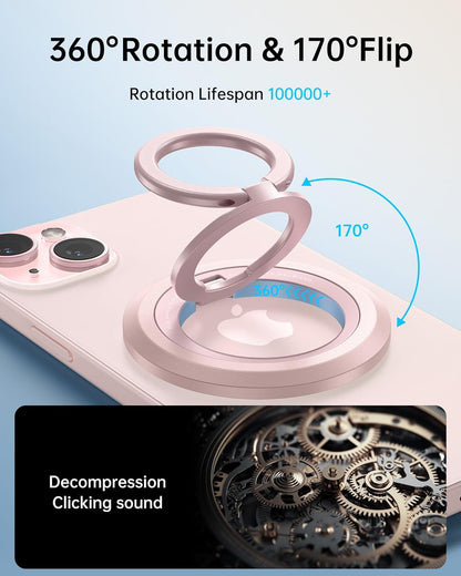 SYNCWIRE Magnetic Phone Ring Holder for MagSafe, 360° Rotation Dual Sided Magnet Grip Cell Phone Ring Stand Finger Kickstand Compatible with iPhone 16 15 14 13 12 Pro Max fits MagSafe - Pink