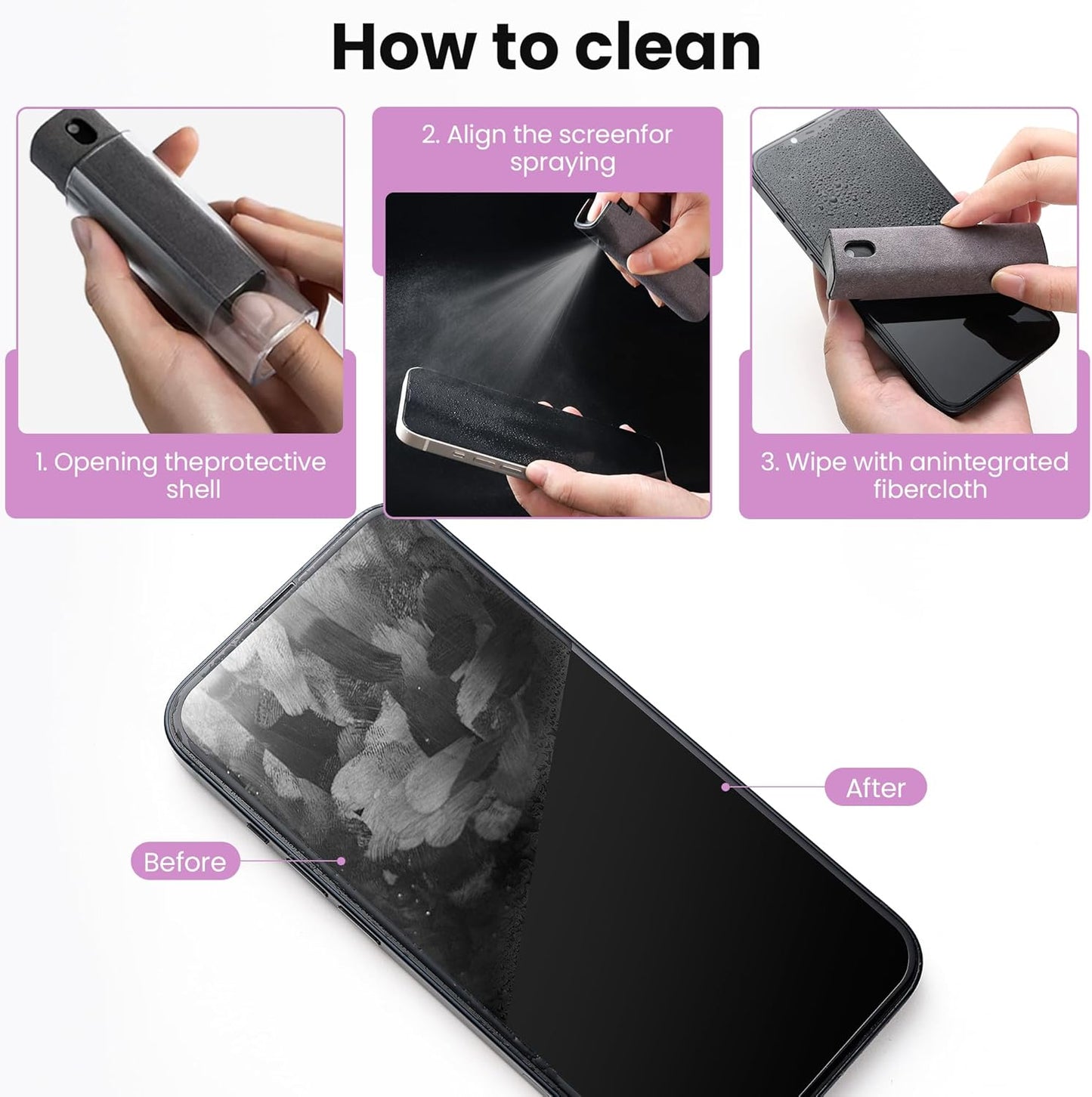 Screen Cleaner Spray and Wipe by ZERNBER- Computer Screen Cleaner, Laptop Screen Cleaner, Phone Cleaner, Car Screen Cleaner, 2in1 Touchscreen Mist Cleaner- (0.3 oz) Purple