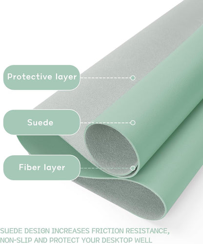 YSAGi Non-Slip Leather Desk Pad, Waterproof Laptop Computer Desk Keyboard Mat, Table Protector Blotter Mat, Large Mouse Pad for Office/Work/Home/Decor(Pale Green, 31.5" x 15.7")