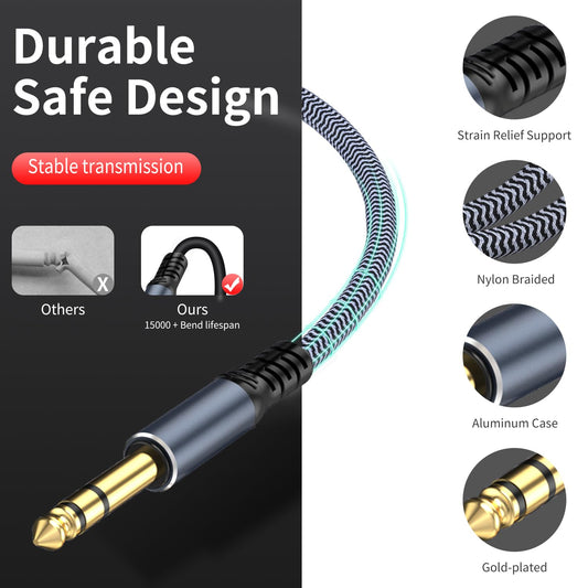 1/4" Male to Female Stereo Headphone Guitar Cable - 25ft Quarter Inch Extension