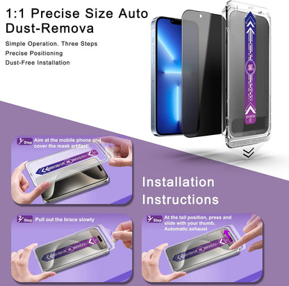 2 Pack Privacy Screen Protector for iPhone 13 Pro Max/iPhon 14 Plus, 9H Tempered Glass, Full Coverage, Anti-Fingerprint, Auto Dust-Elimination, No Bubble, Easy Installation