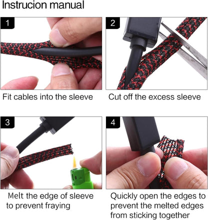 Alex Tech 10ft - 1/4 inch Cord Protector Wire Loom Tubing Cable Sleeve Split Sleeving For USB Cable Power Cord Audio Video Cable – Protect Cat From Chewing Cords - Blackred