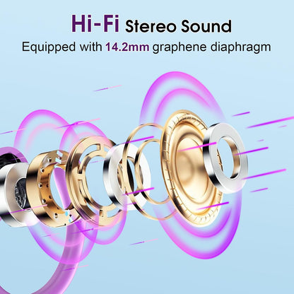 Wireless Earbuds 75hrs Bluetooth 5.4 Headphone Sport, 2025 Bluetooth Earbuds Stereo Deep Bass Over Ear Bud with Earhooks, ENC Noise Cancelling Mic, IPX7 Waterproof Earphone, Purple