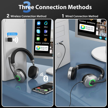 Wireless Headset, Bluetooth Headset with Microphone, AI Noise Cancelling Mic & USB Dongle, Wired/Wireless Headphones with Mute Button, Bluetooth V5.3 Headphone with Mic for Computer/Office/Home/Phone