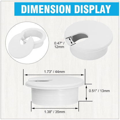 1-3/8" White Desk Grommet, JTemgle Plastic Cable Hole Cover Computer Table Cord Wire Organizer Caps Desktop Cord Management for Home Office TV Stands Tabletops, 2 Pieces