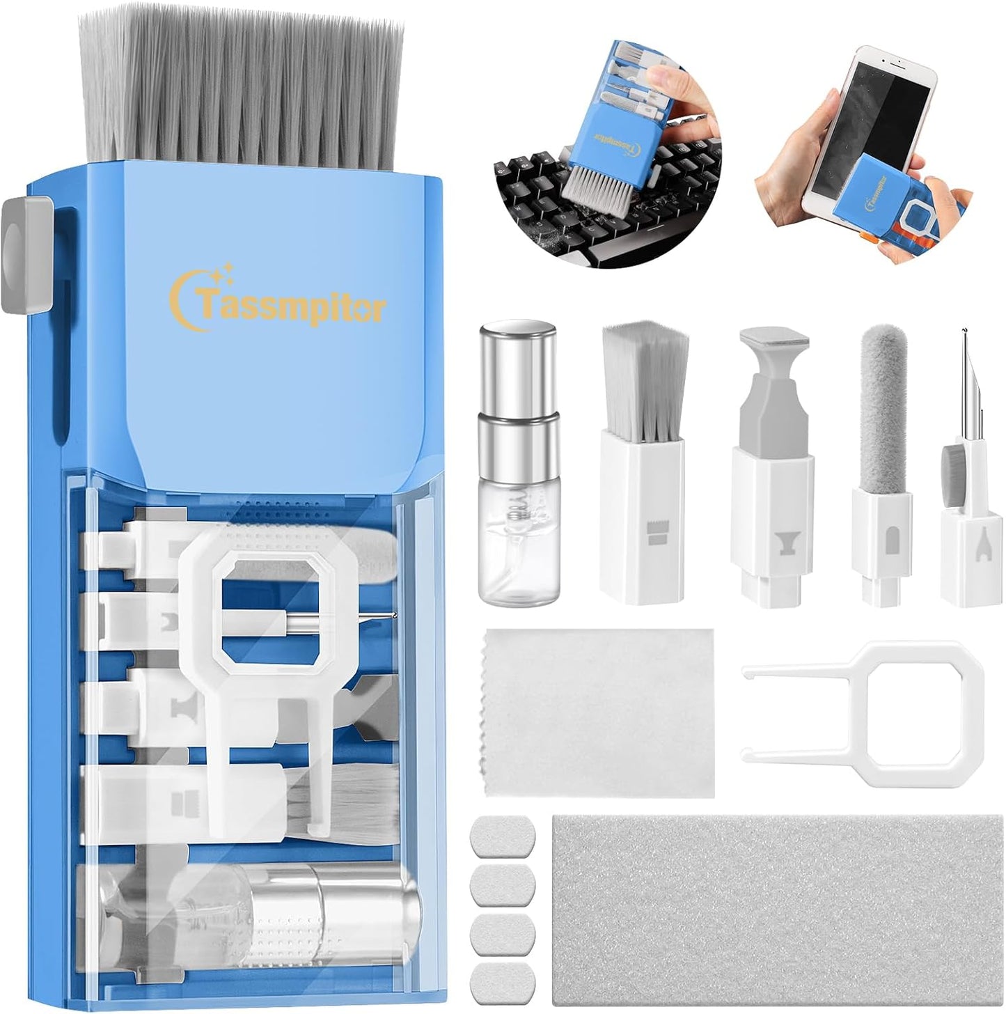 Laptop Cleaning Kit, Keyboard Cleaning Kit with Spray and Wipe, Keyboard Cleaner for MacBook iPad Tablet iPhone Computer Camera Lens Airpods Earbuds, Mutitool Brush for Electronic Screen