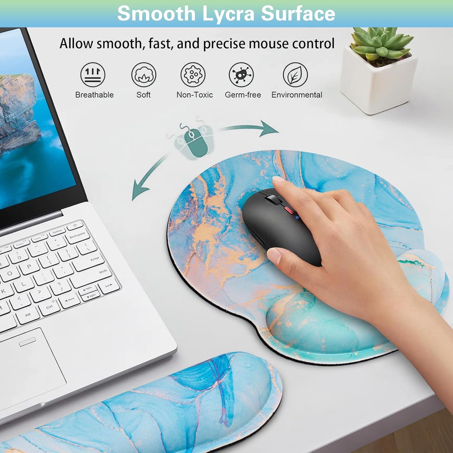 Mouse Pad with Wrist Rest Set, Qomolama 3-in-1 Wrist Rest for Keyboard and Mouse, Gaming Mousepad with Anti-Skid Base,Ergonomic Mouse Pad,Memory Foam Keyboard Gel Wrist Rest
