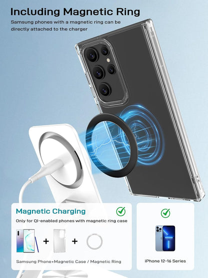 Compatible with MagSafe Charger, 15W MagSafe Charger Stand, 360°Rotation Base Adjustable Foldable Wireless Charger for Samsung Galaxy S25 Ultra/Z Fold7/Flip7/iPhone 16/Pixel 10 Pro/Pixel 10 Pro Fold