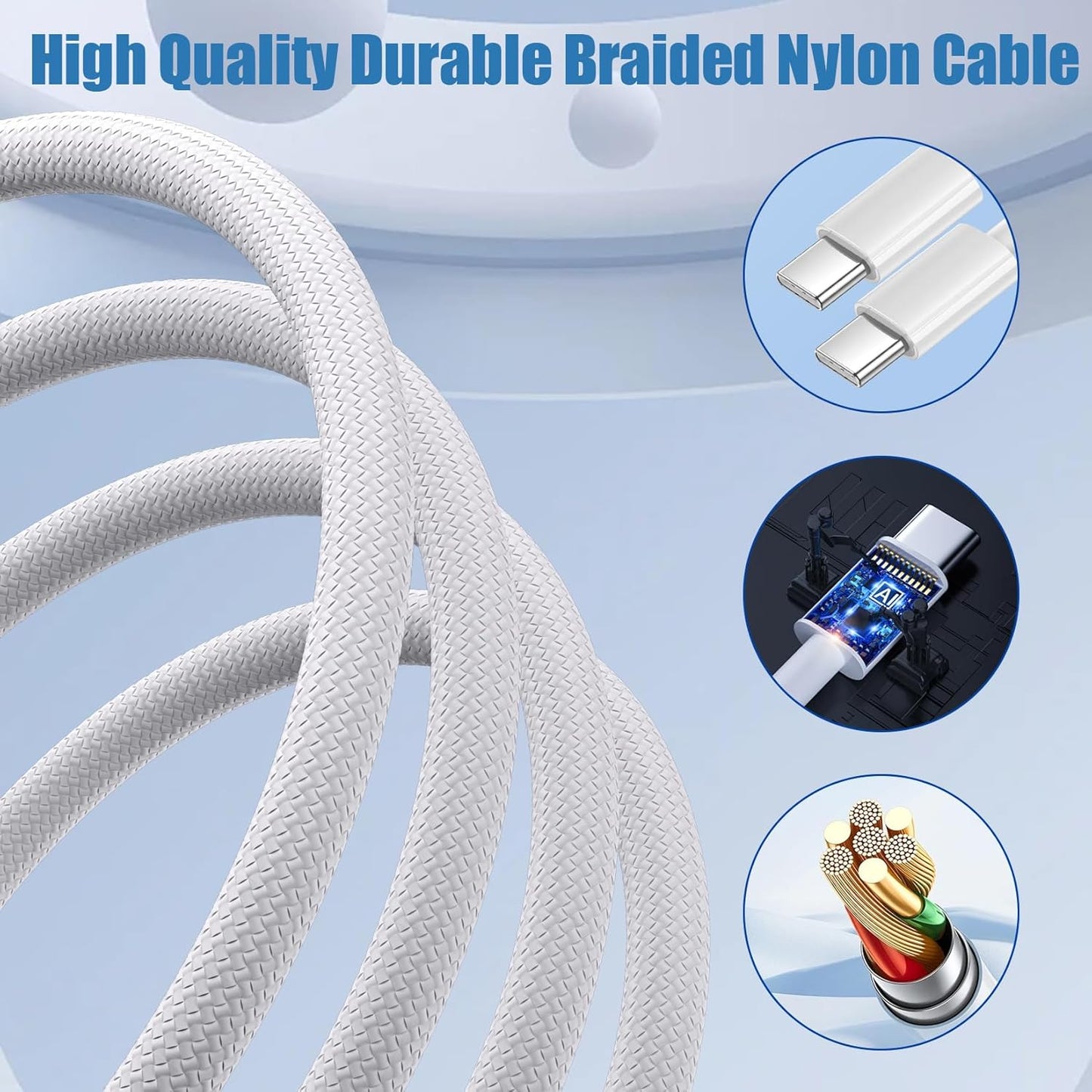 Dual Port USB A/C Charger for iPhone 16 Pro 10FT Woven USB C Fast Cable,2Pack Double Type A/C Charger Block Type C Nylon Braided Cable Cord for iPhone 16 Pro Max/16 Pro/16e,15 ProMax/15 Plus,iPad Pro