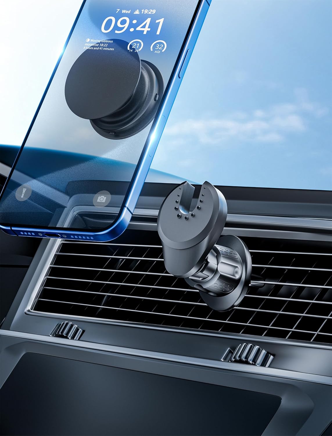 TOPGO Socket Car Phone Mount, [Telescopic Shaped Hook, Stable, No Shaking] Grip Air Vent Car Phone Holder, Compatible with iPhone and All Smartphones with Socket Grip