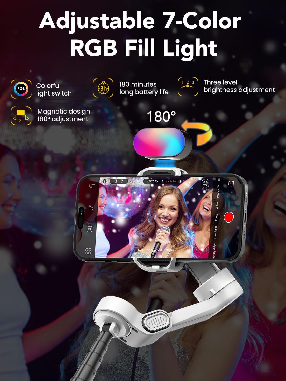 Smart X2 3-Axis Gimbal Stabilizer for Smartphone with Adjustable RGB Fill Light, Built-in 20cm Extension Pole Selfie Stick, OLED Screen for Night Shots, Video Recording,X2 KIT White