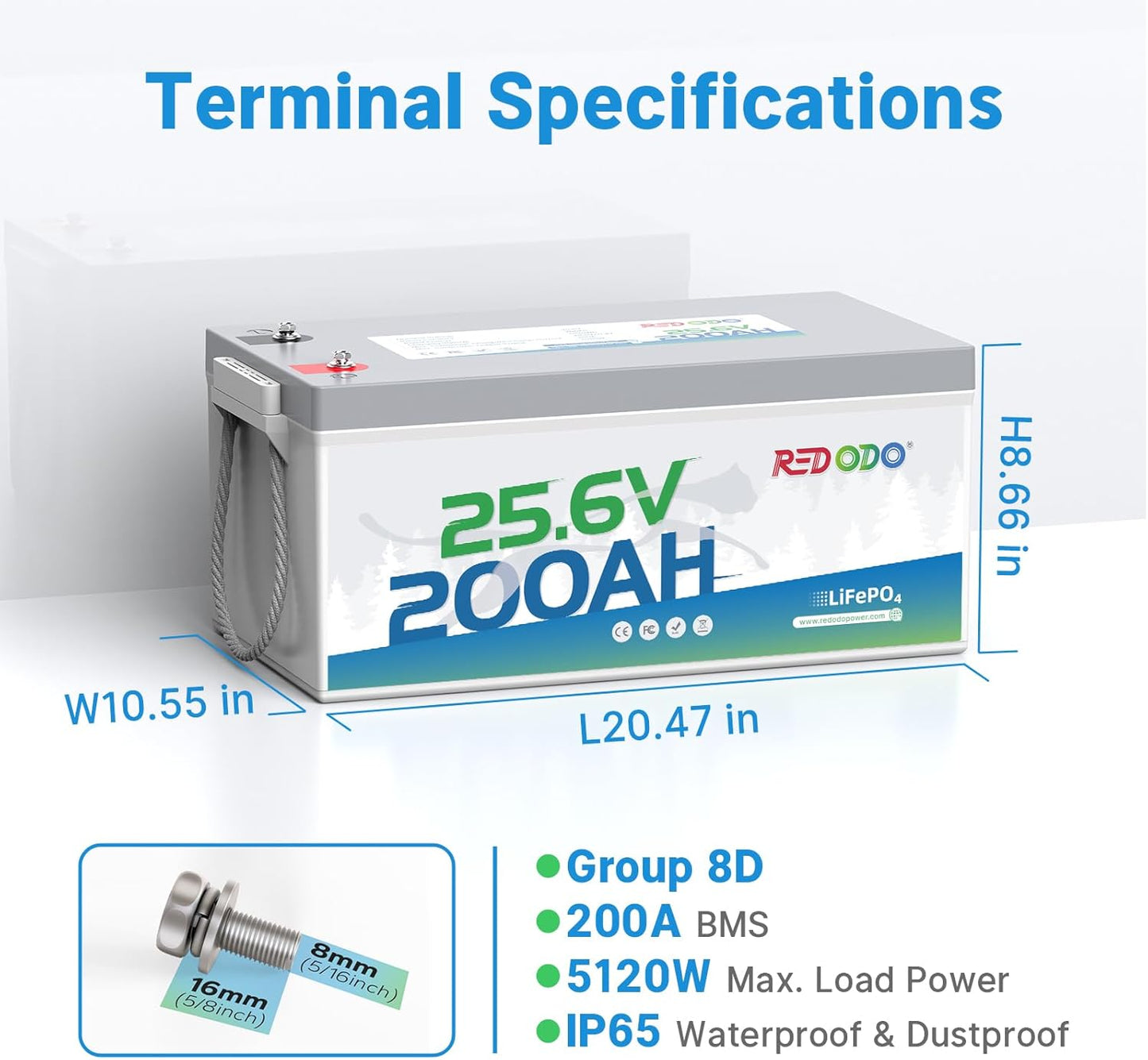 Redodo 24V 200Ah LiFePO4 Lithium Battery, Built in 200A BMS, Max. 5120Wh Energy, Up to 15000 Deep Cycle Lithium Battery, Perfect for Solar Home System, RV, Off Grid, Marine (2 Pack)