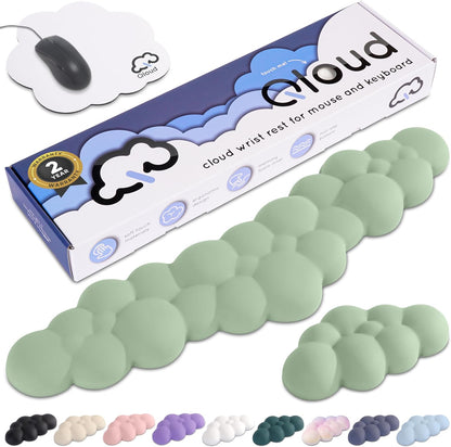 Qloud Cloud Wrist Rest Keyboard Wrist Rest for Computer Keyboard Pad, Cloud Keyboard Wrist Rest, Wrist Pad for Keyboard, Memory Foam, Non Slip Base, Comes with Mouse Pad - Pastel Green