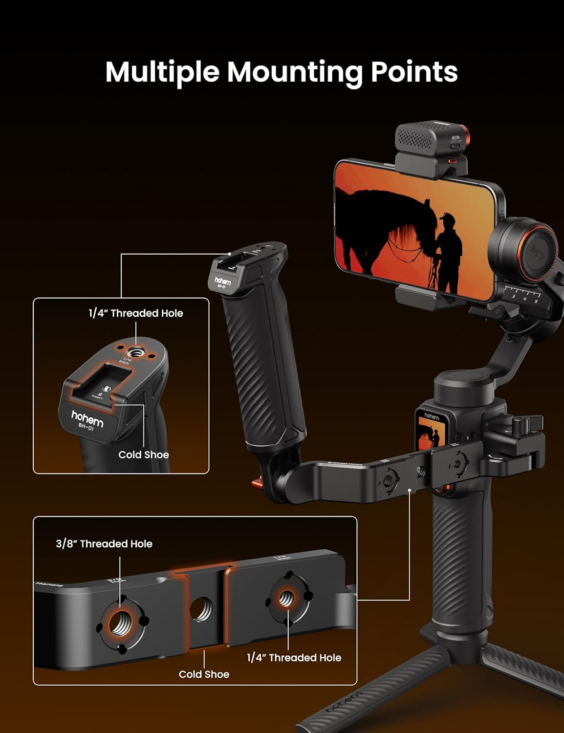 hohem Adjustable Sling Handgrip Gimbal Sling Handle for iSteady M7/iSteady M6/iSteady MT2, Ergonomic Grip for Low Angle Shots, L-Shaped Lever, BH-01