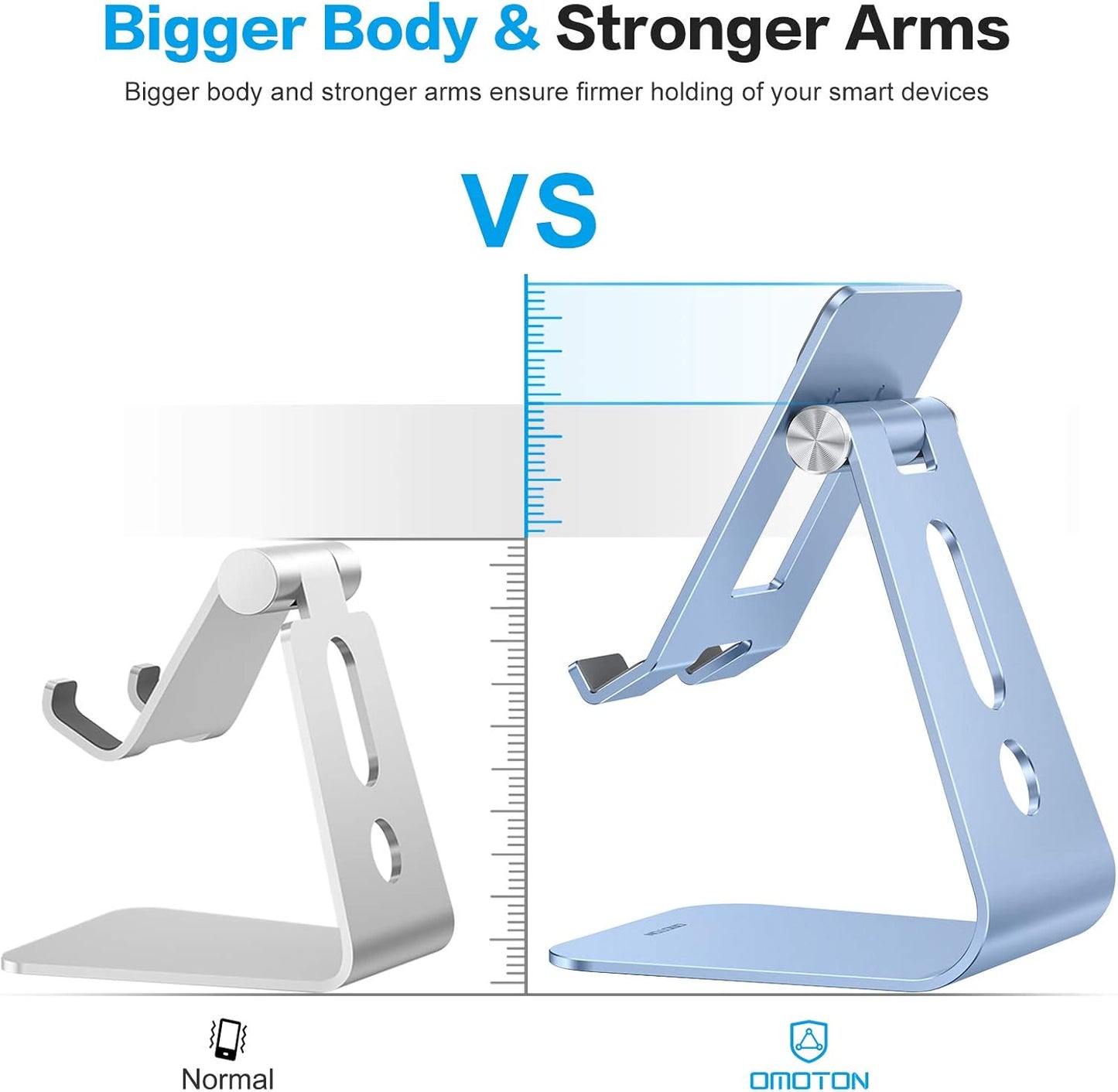 OMOTON Adjustable Tablet Stand for Desk, Upgraded Longer Arms for Greater Stability, T2 Tablet Holder with Hollow Design for Bigger Sized Phones and Tablets Such as iPad Pro/Air/Mini, Blue