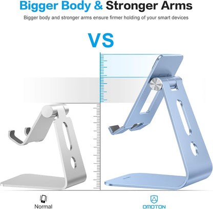 OMOTON Adjustable Tablet Stand for Desk, Upgraded Longer Arms for Greater Stability, T2 Tablet Holder with Hollow Design for Bigger Sized Phones and Tablets Such as iPad Pro/Air/Mini, Blue