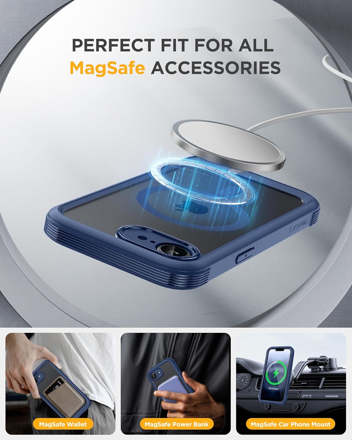 Miracase Magnetic for iPhone 16e Case Full-Body Phone with Built-in Glass Screen Protector, [Compatible with MagSafe] Military Drop Proof 16E Cover Bumper 6.1 inch, Blue