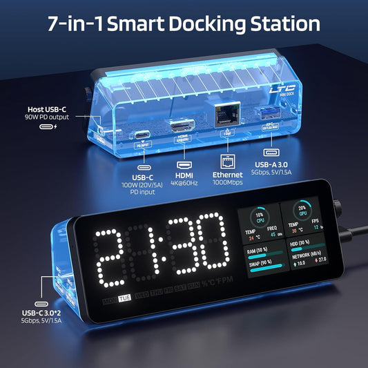 LTC Laptop Docking Station, 7-in-1 USB C Hub with Screen, Multiple Built-in Apps, Multiport Adapter with HDMI 4K@60Hz, 90W Power Delivery, USBC & USBA Data Ports, Dongle for MacBook, Dell, and More