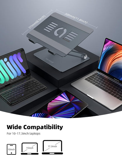 Lamicall Adjustable Laptop Stand, Portable Laptop Riser, Aluminum Laptop Stand for Desk Foldable, Ergonomic Computer Notebook Stand Holder for MacBook Air Pro, Dell XPS, HP (10-17.3'') - Grey