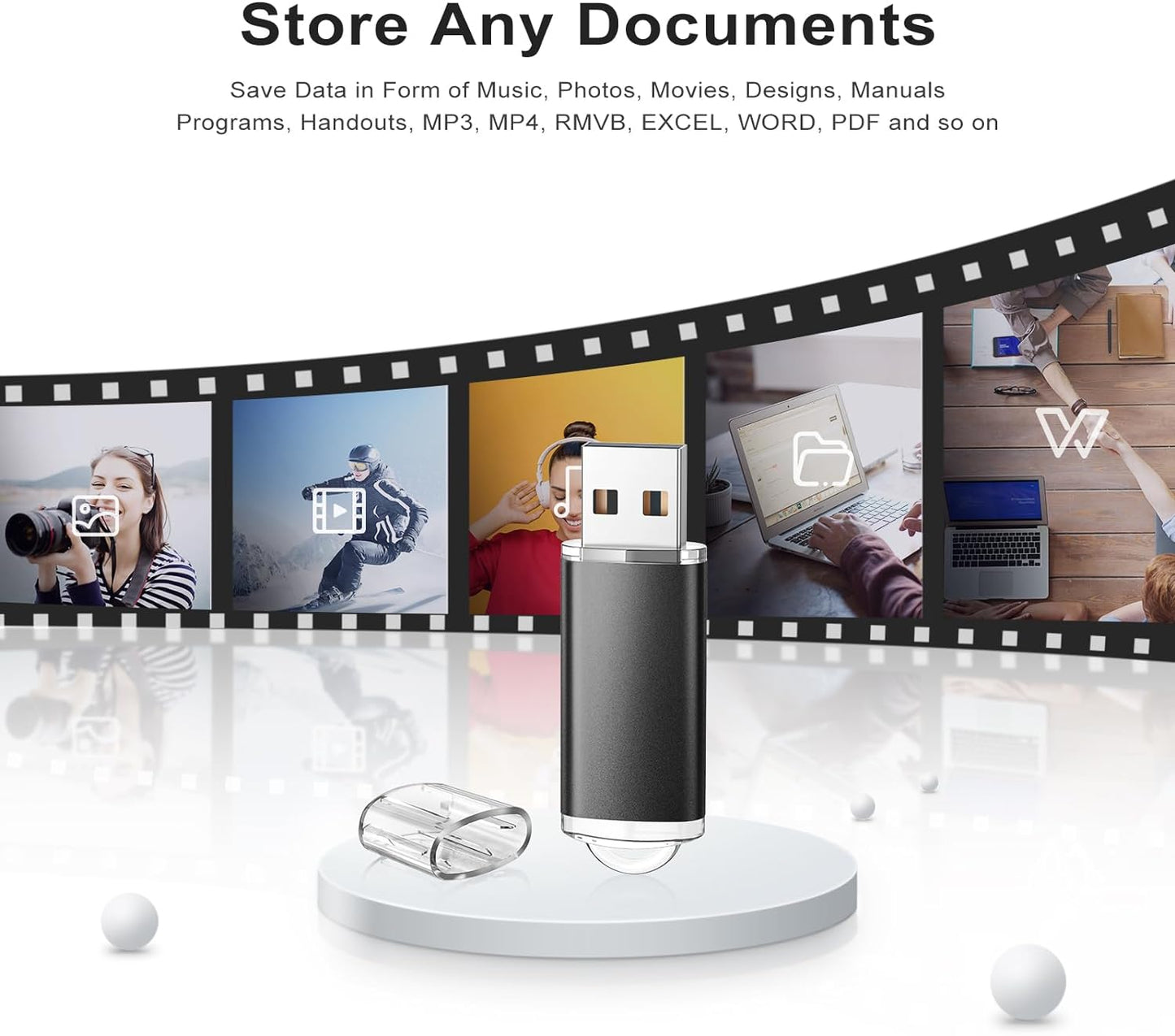 TOPESEL 5 Pack 32GB USB 2.0 Flash Drive Memory Stick Thumb Drives (5 Mixed Colors: Black Blue Green Red Silver)