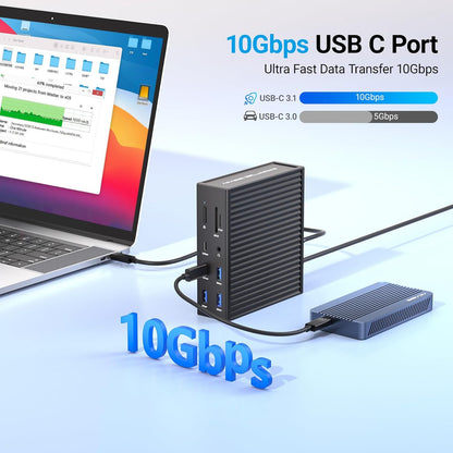 ACASIS USB C Docking Station Dual Monitor,16-in-1 Laptpop Docking Station with 2* HDMI,VGA,2.5G Ethernet,SD/TF,10Gbps USB-C 3.1,3.5mm Audio,PD100W,USBC Hub for MacBook/Dell/Lenovo/HP/ThinkPad (Black)