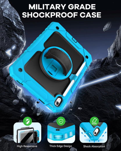 Cantis Case for iPad (A16) 11th Generation 11 inch 2025, iPad 10th Generation 10.9 inch 2022 with Screen Protector/ 360 Degree Rotating Stand/Shoulder Strap/Pencil Holder, Blue