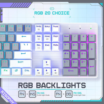 Wireless Mechanical Keyboard, Triple Mode 2.4G/USB-C/Bluetooth Gaming Keyboard, 104 Keys Programmable, Customize RGB Backlit, Red Switch, Bicolor PBT Keycaps, Rechargeable Wired for Laptop PC